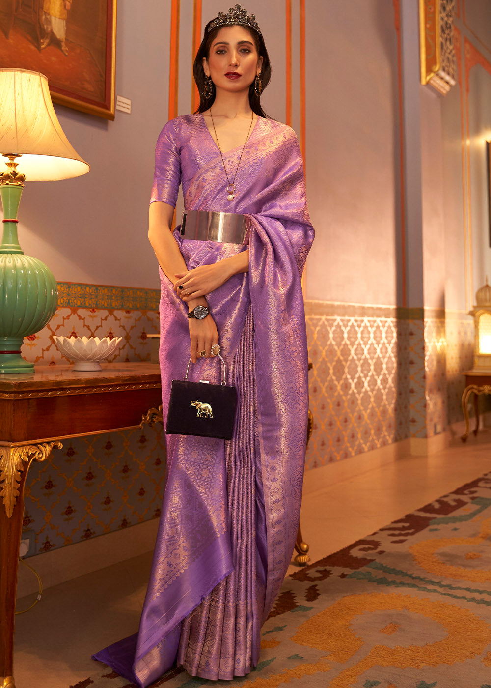 Jasmine Purple Designer Satin Silk Saree
