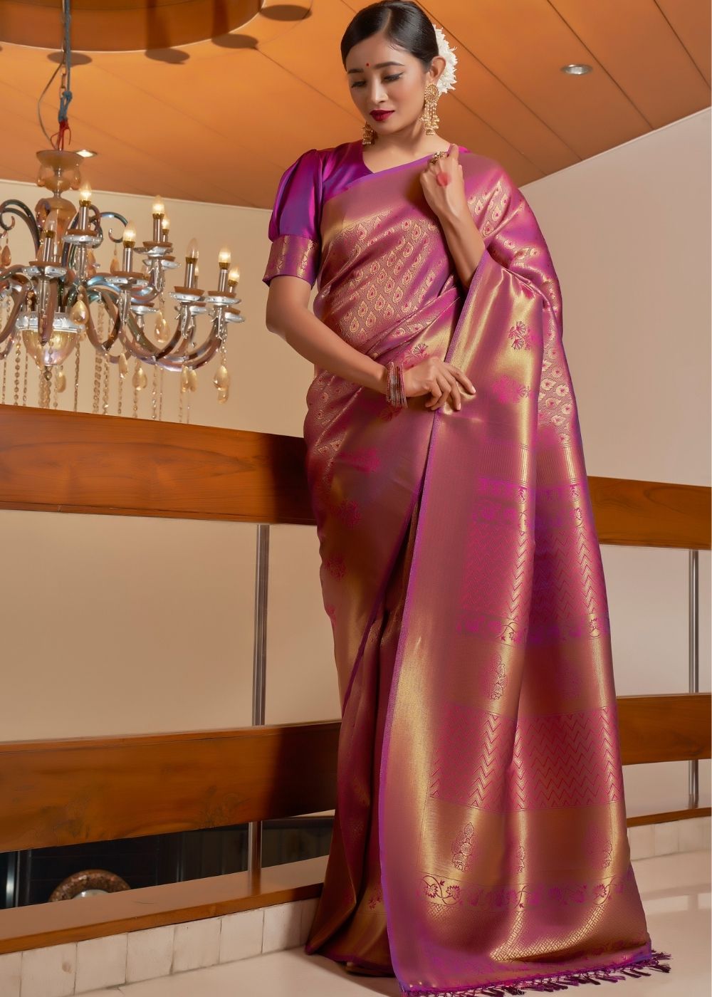 Magenta Purple Zari Woven Kanjivaram Silk Saree