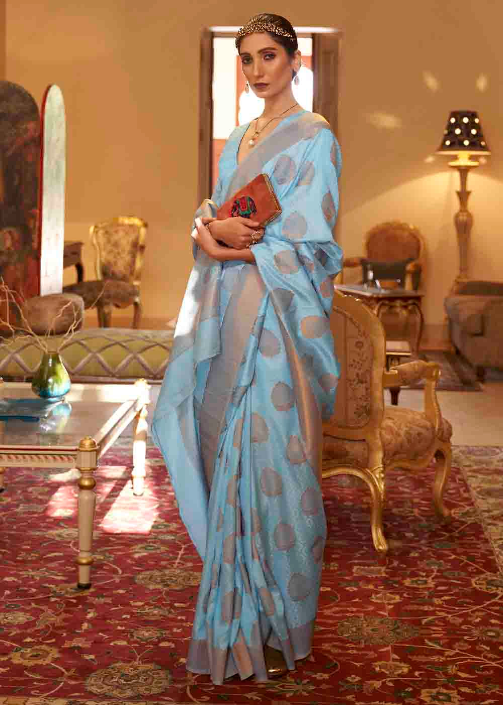Sky Blue Handloom Weave Banarasi Silk Saree