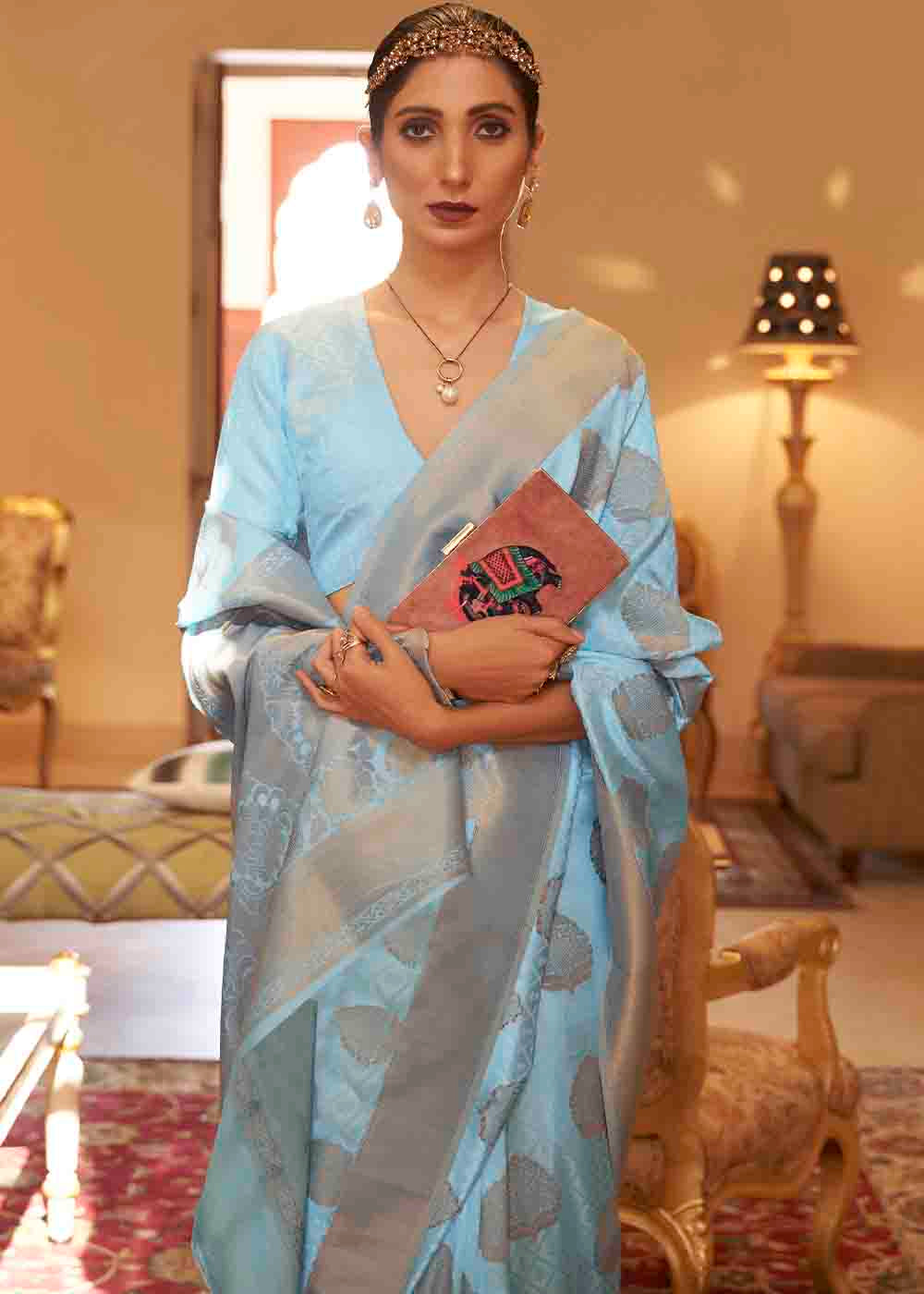 Sky Blue Handloom Weave Banarasi Silk Saree