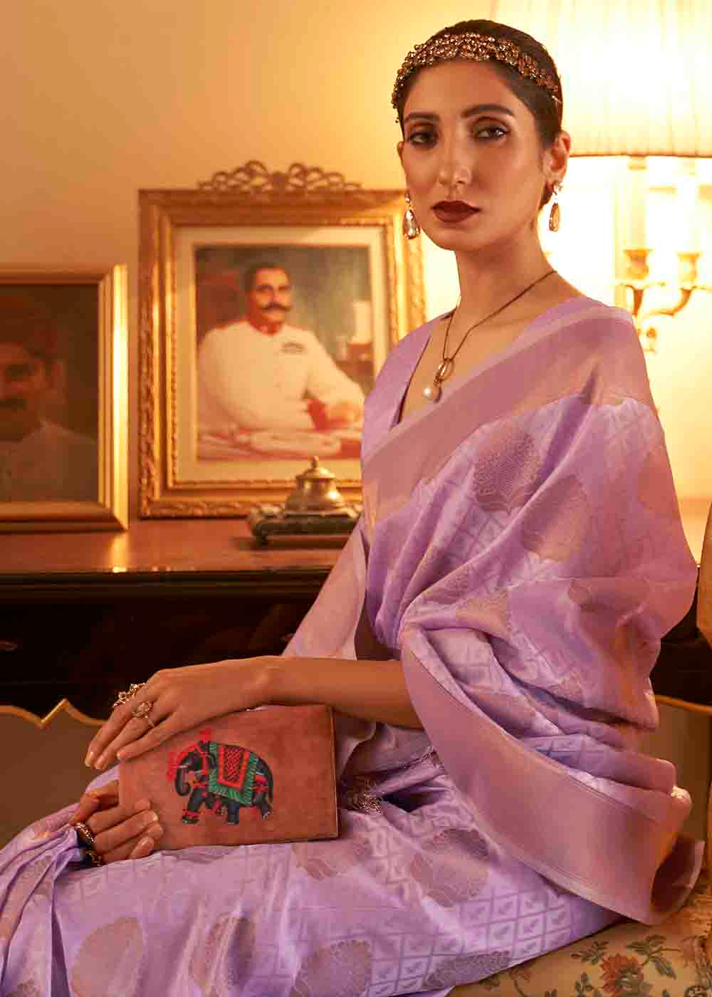 Lilac Purple Handloom Weave Banarasi Silk Saree