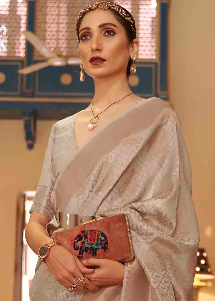 Tan Brown Handloom Weave Banarasi Silk Saree
