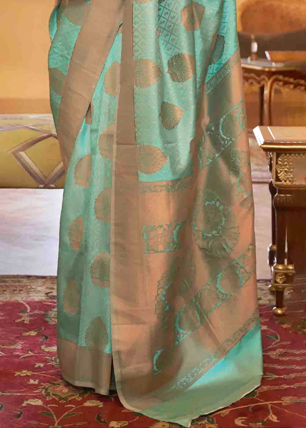 Seafoam Green Handloom Weave Banarasi Silk Saree