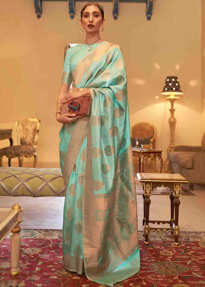 Seafoam Green Handloom Weave Banarasi Silk Saree