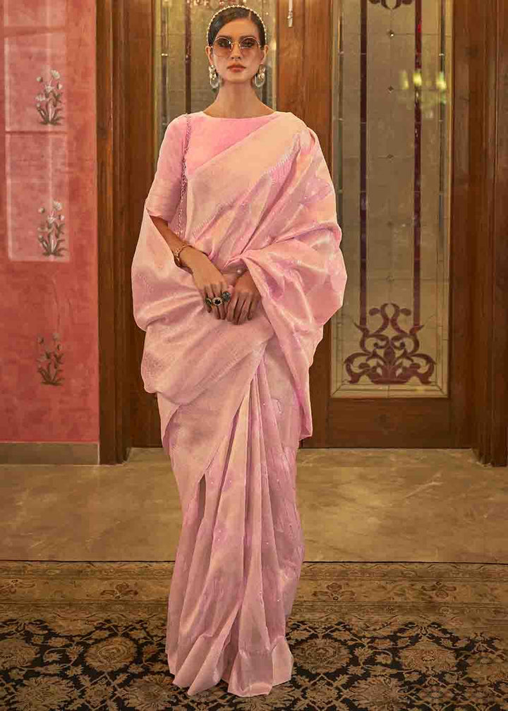 Vivid Pink Woven Banarasi Silk Saree with Sequins work