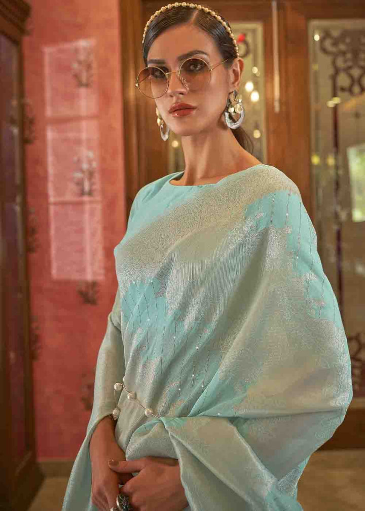 Arctic Blue Woven Banarasi Silk Saree with Sequins work