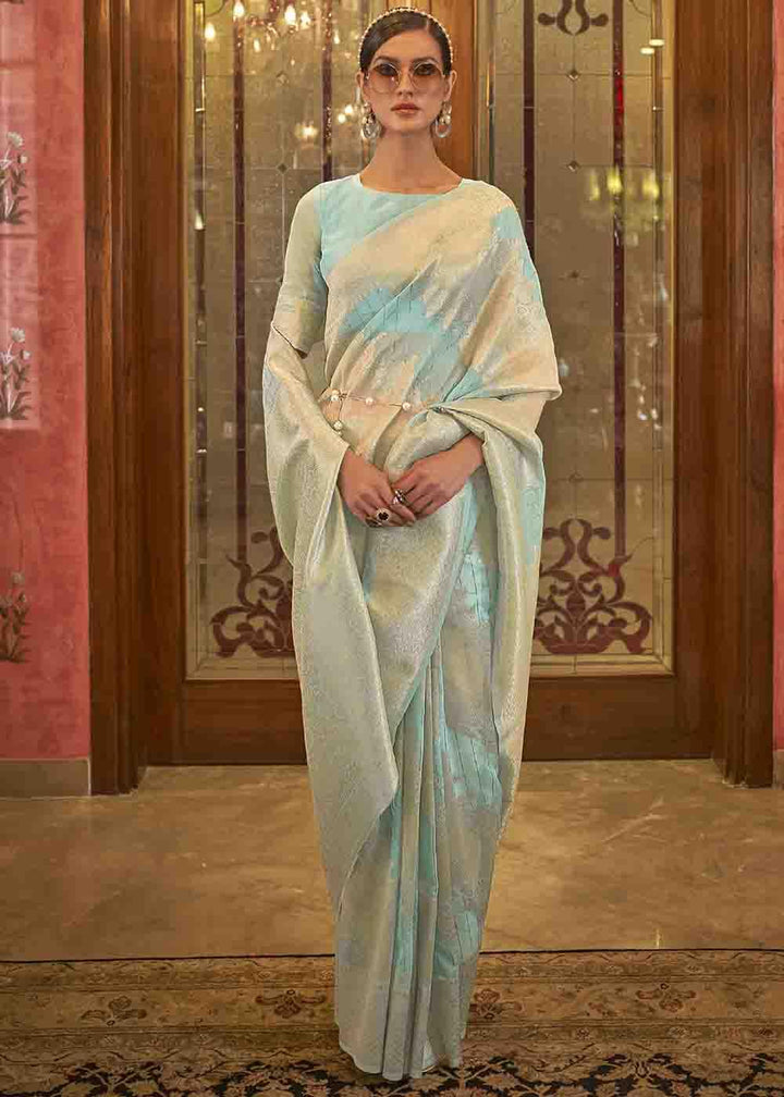 Arctic Blue Woven Banarasi Silk Saree with Sequins work