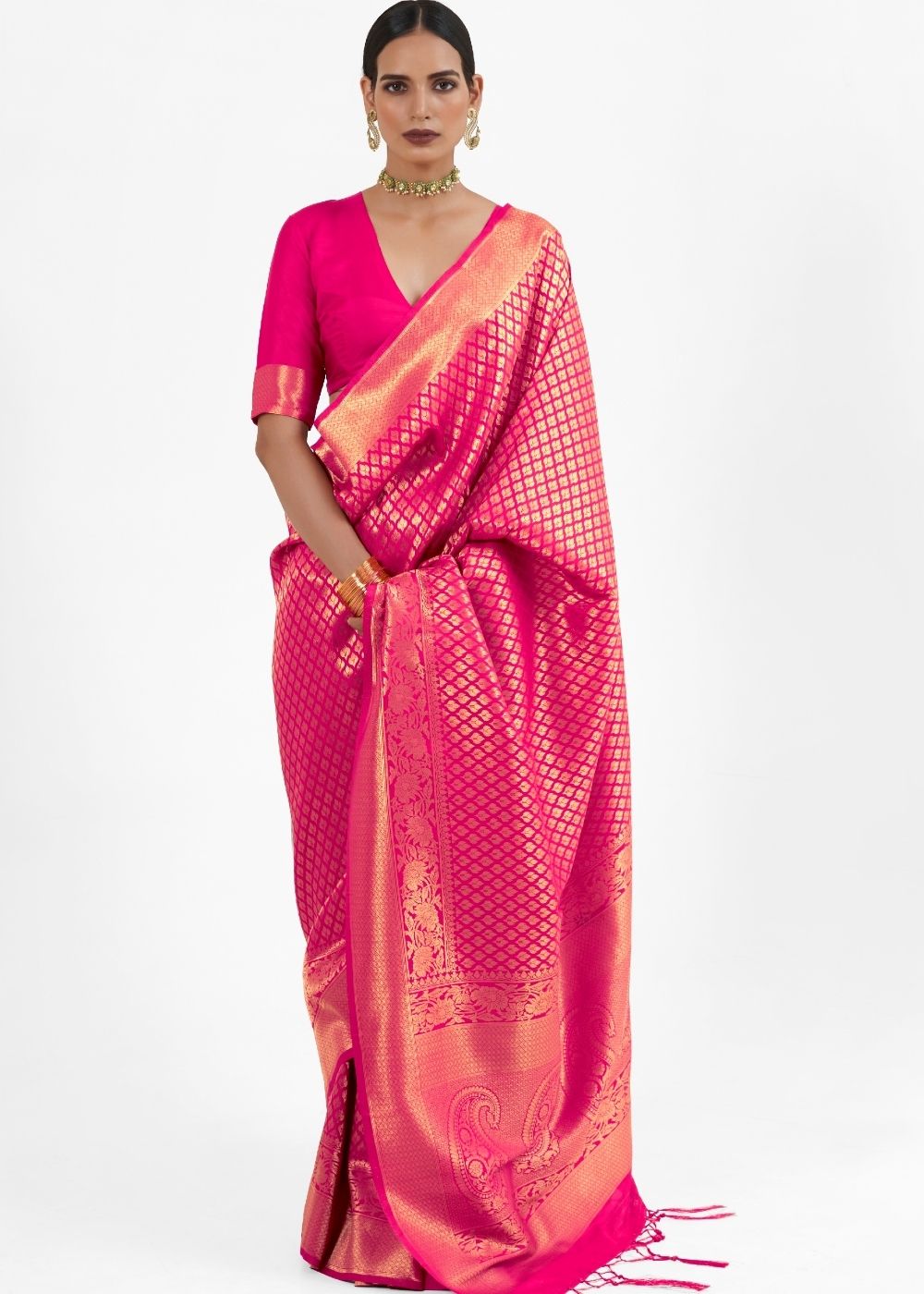 Magenta Pink Kanjivaram Soft Woven Silk Saree