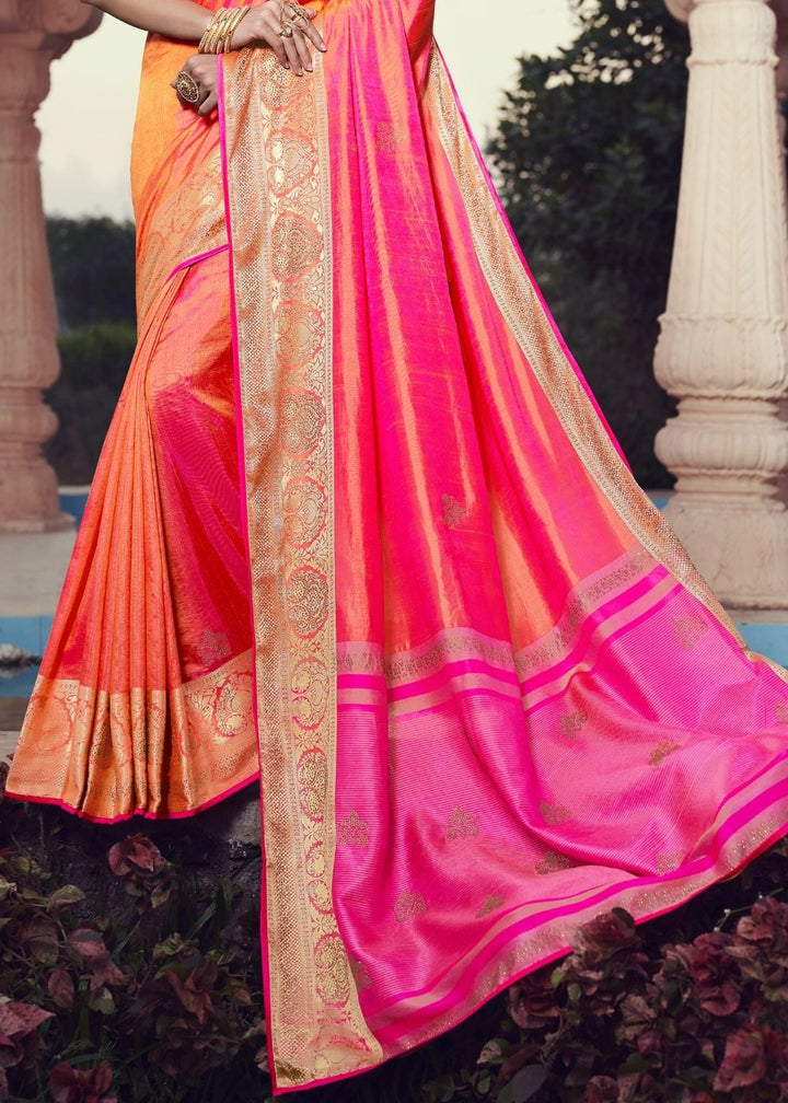 Pink Shaded Zari Woven Soft Silk Saree