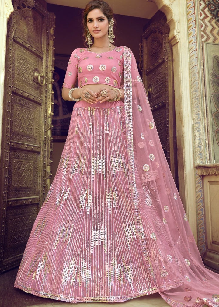 Taffy Pink Soft Net Lehenga Choli with Sequins work