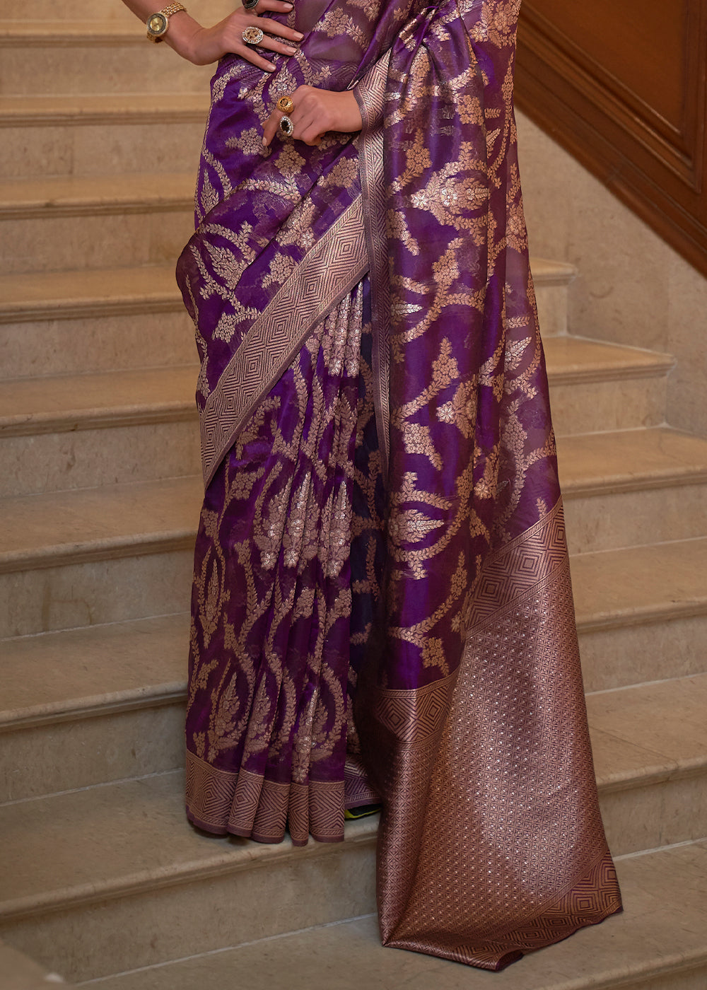 Eminence Purple Two Tone Handloom Woven Organza Silk Saree