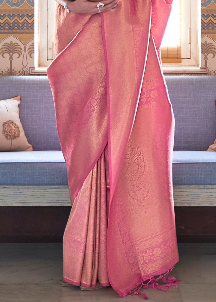 Mauvelous Pink Soft Handloom Weave Kanjivaram Silk Saree: Top Pick