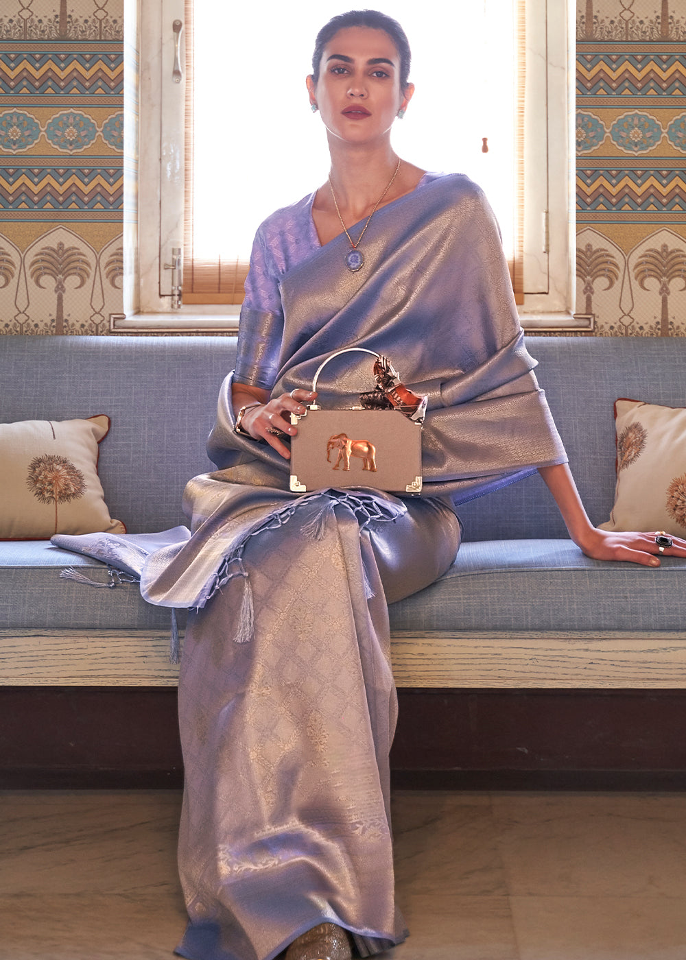Metallic Lavender Blue Soft Handloom Weave Kanjivaram Silk Saree : Top Pick