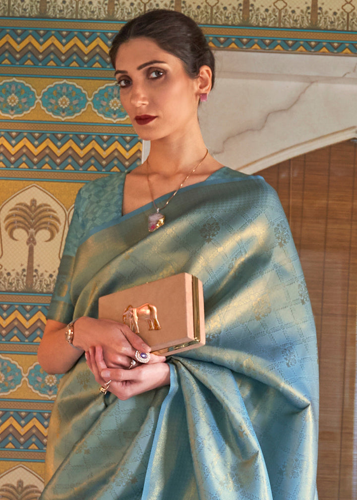 Shades Of Blue Soft Handloom Weave Kanjivaram Silk Saree : Festival Edition