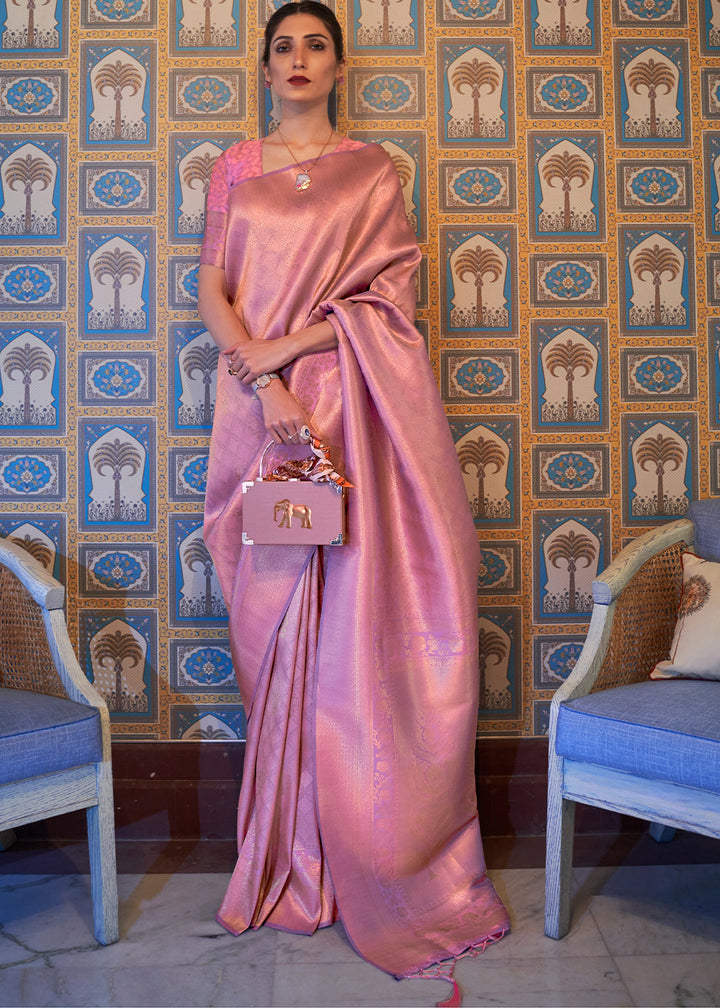 Shades Of Pink Soft Handloom Weave Kanjivaram Silk Saree : Festival Edition