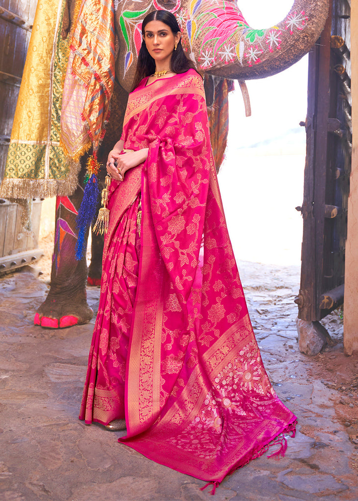 Peony Pink Handloom Weave Soft Banarasi Silk Saree