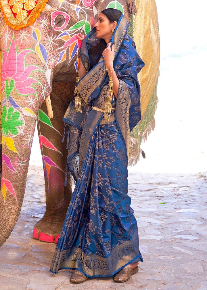 Cobalt Blue Handloom Weave Soft Banarasi Silk Saree