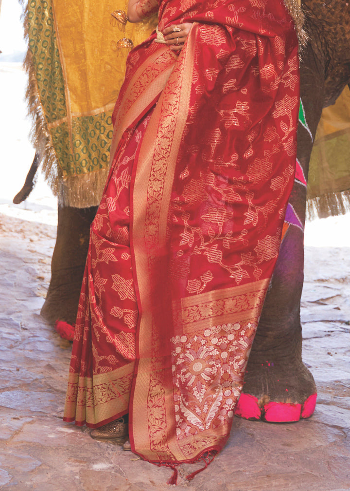 Rufous Red Handloom Weave Soft Banarasi Silk Saree
