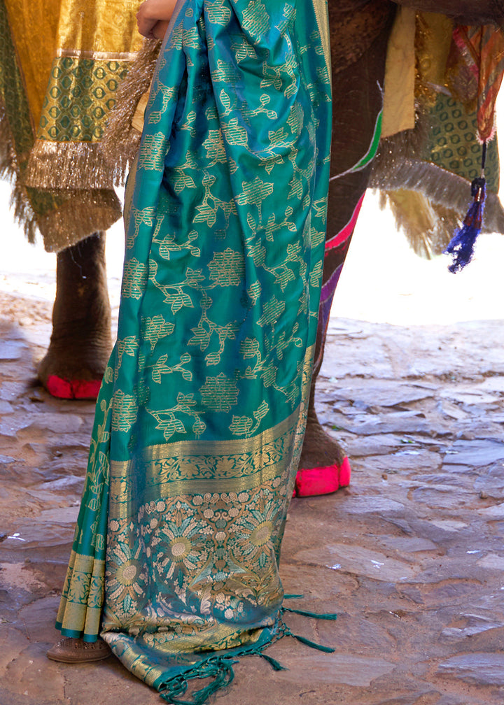 Cyprus Green Handloom Weave Soft Banarasi Silk Saree