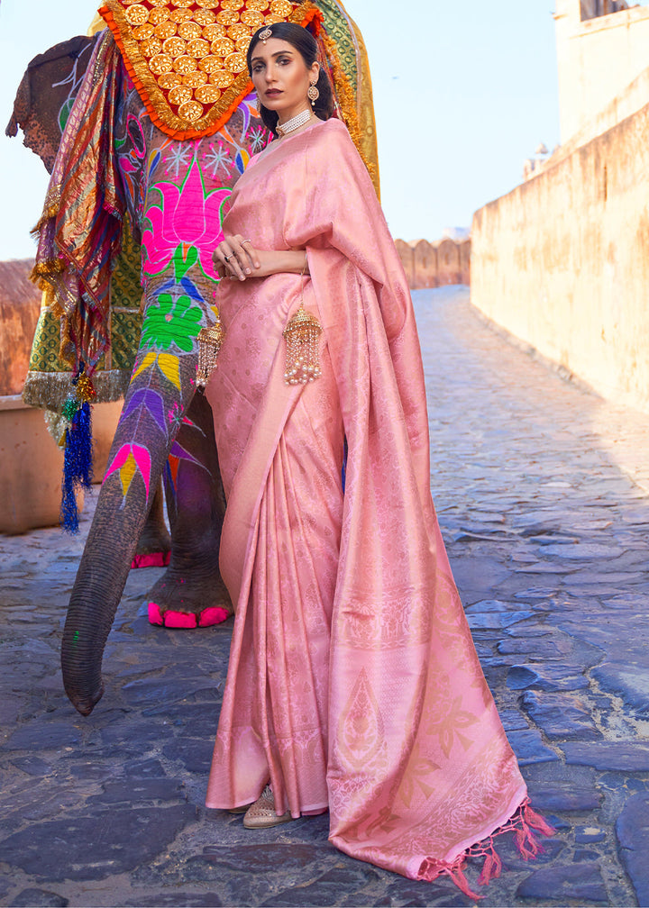 Kobi Pink Soft Handloom Weave Kanjivaram Silk Saree