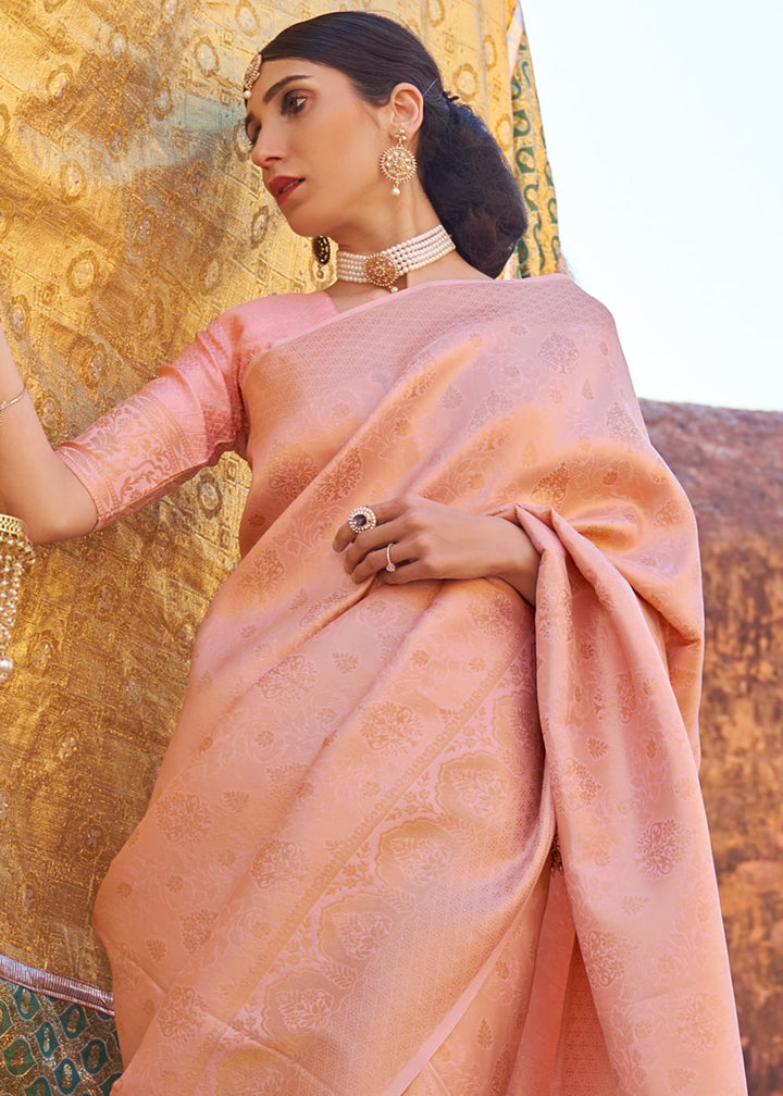 Light Coral Pink Soft Handloom Weave Kanjivaram Silk Saree