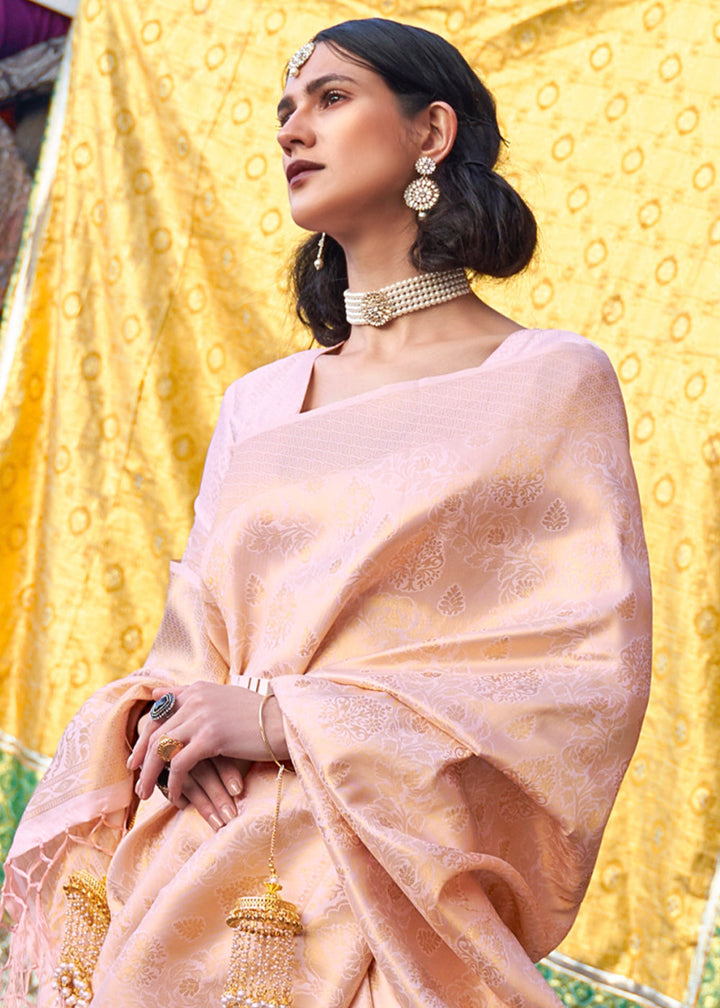 Blush Pink Soft Handloom Weave Kanjivaram Silk Saree