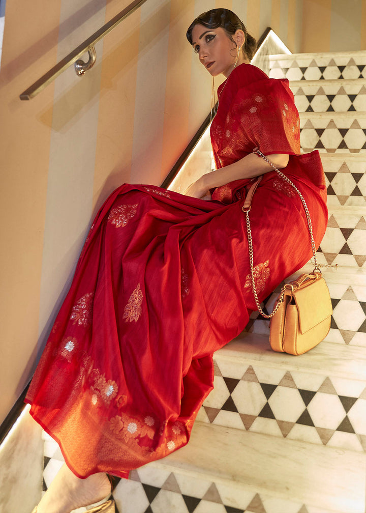 Rufous Red Copper Zari Woven Tussar Silk Saree