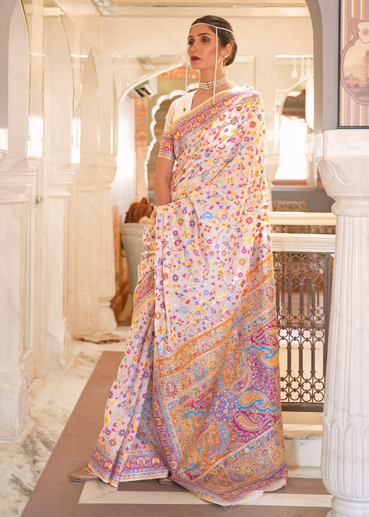 Blush Pink Banarasi Jamawar Woven Silk Saree