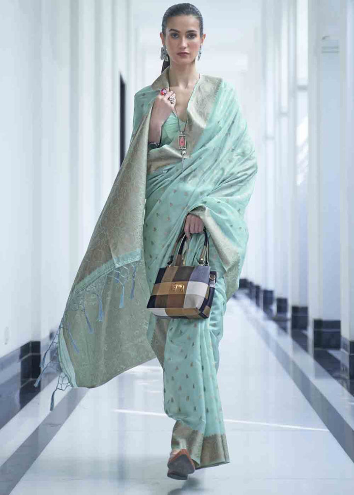 Soft Cyan Blue Woven Designer Silk Saree