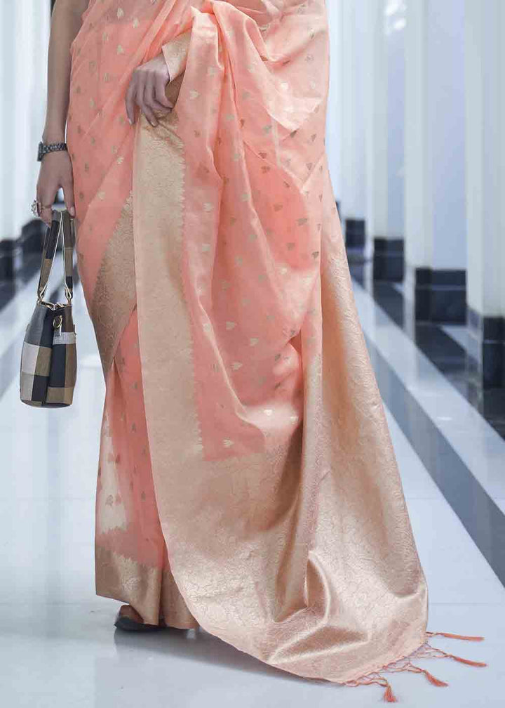 Salmon Pink Woven Designer Silk Saree