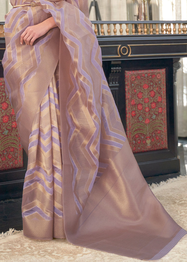 Moderate Purple Lehariya Handloom Weaving Organza Silk Saree