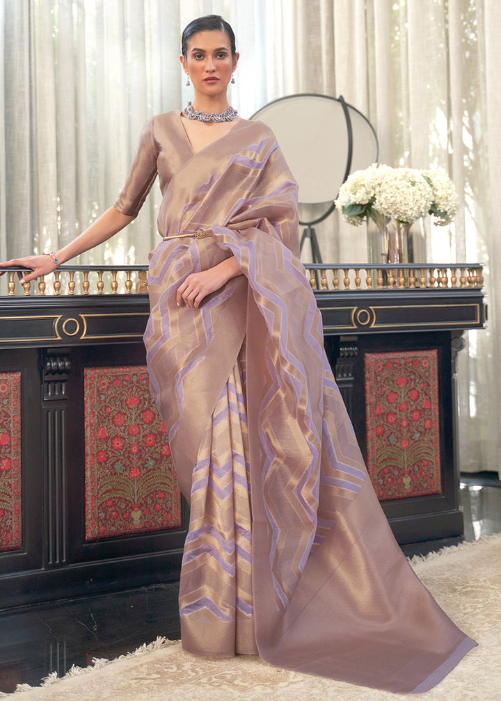 Moderate Purple Lehariya Handloom Weaving Organza Silk Saree