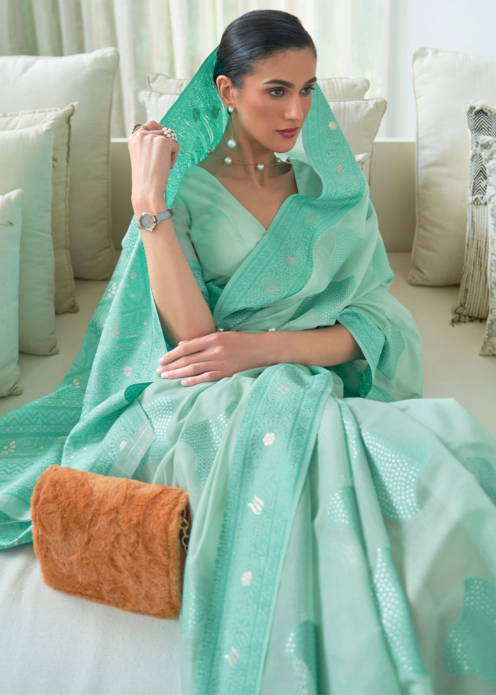 Shades Of Blue Lucknowi Chikankari Weaving Silk Saree