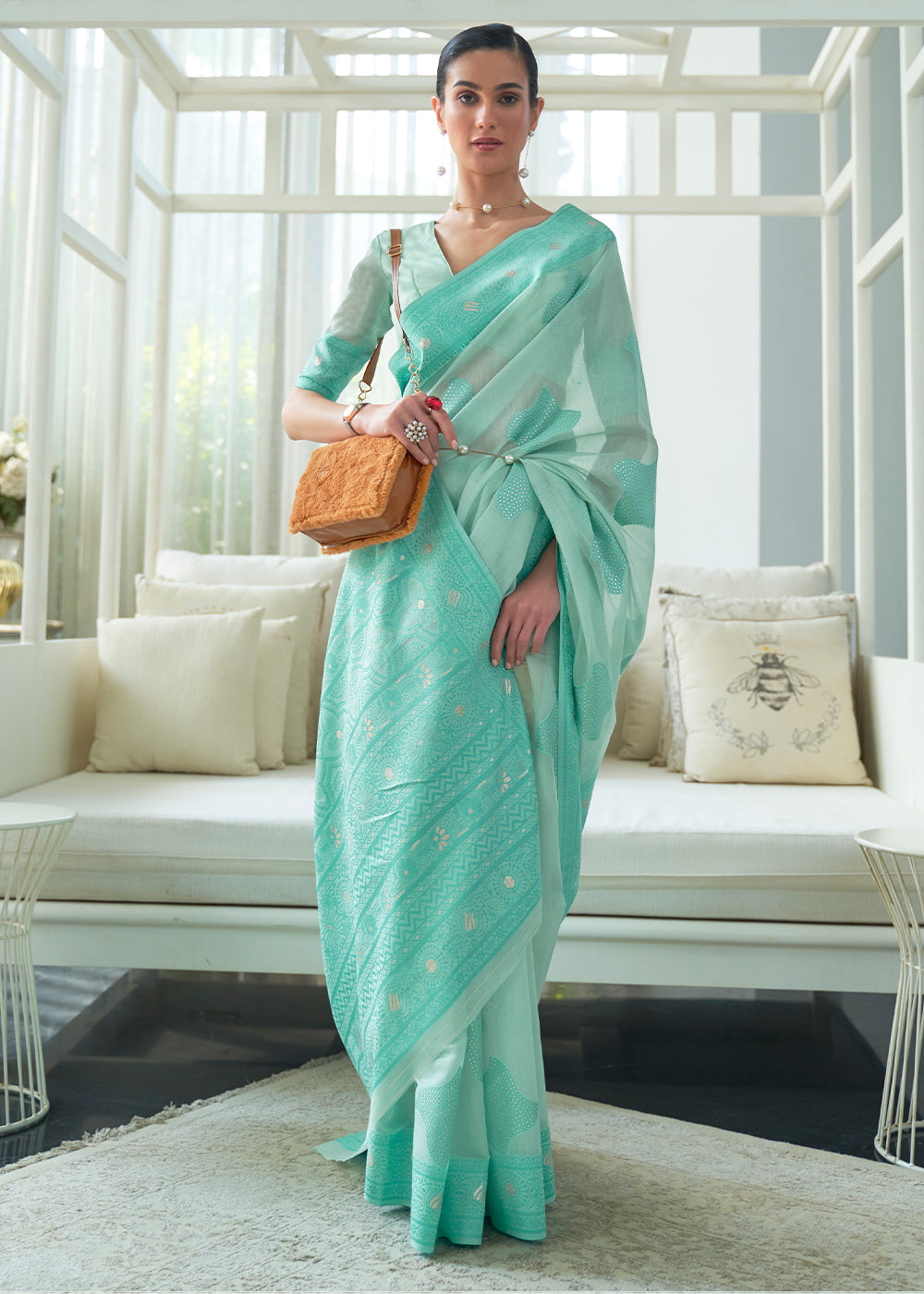 Shades Of Blue Lucknowi Chikankari Weaving Silk Saree