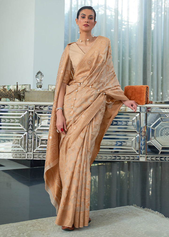 Shades Of Brown Lucknowi Chikankari Weaving Silk Saree