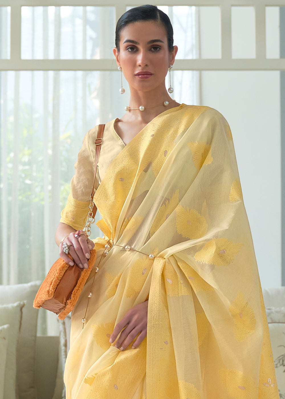 Shades Of Yellow Lucknowi Chikankari Weaving Silk Saree