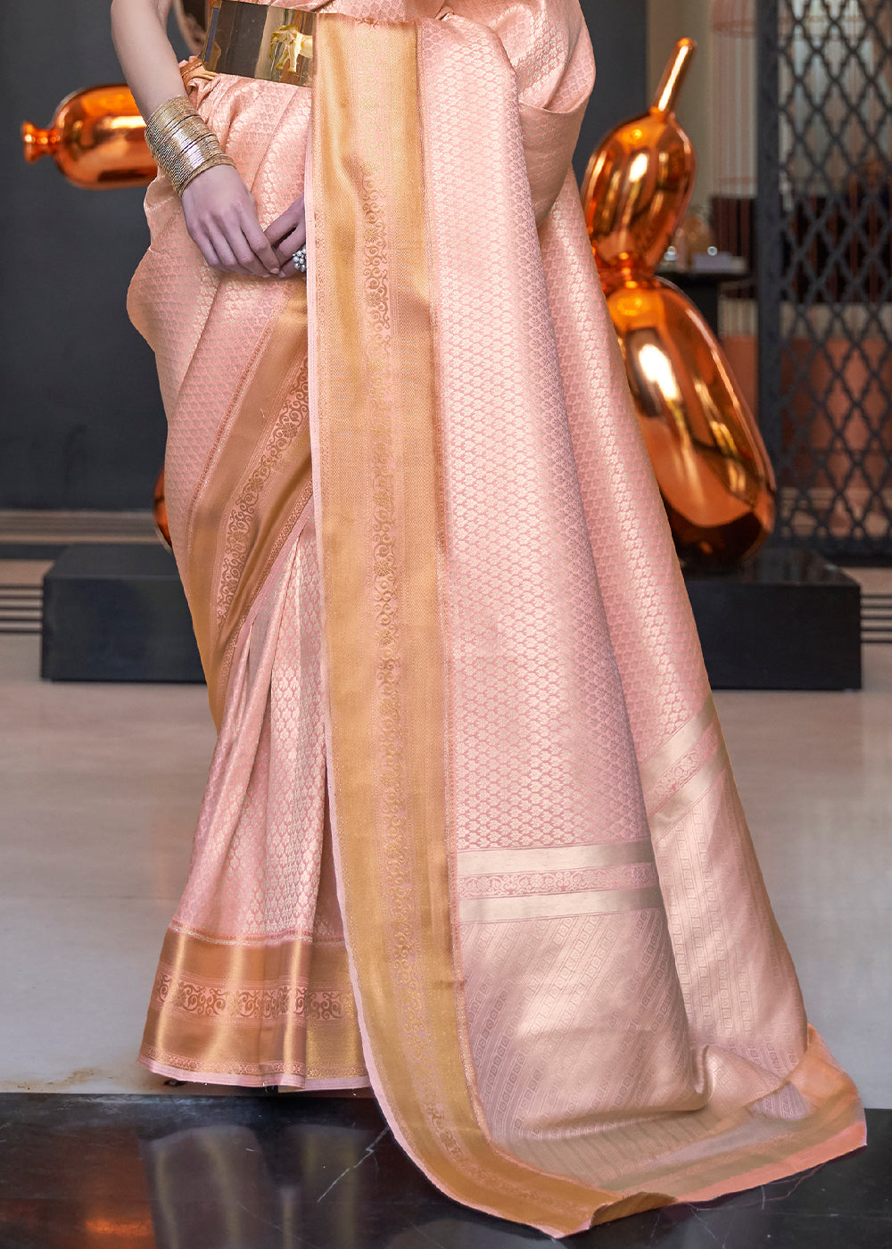 Pink Orange Woven Soft Silk Saree