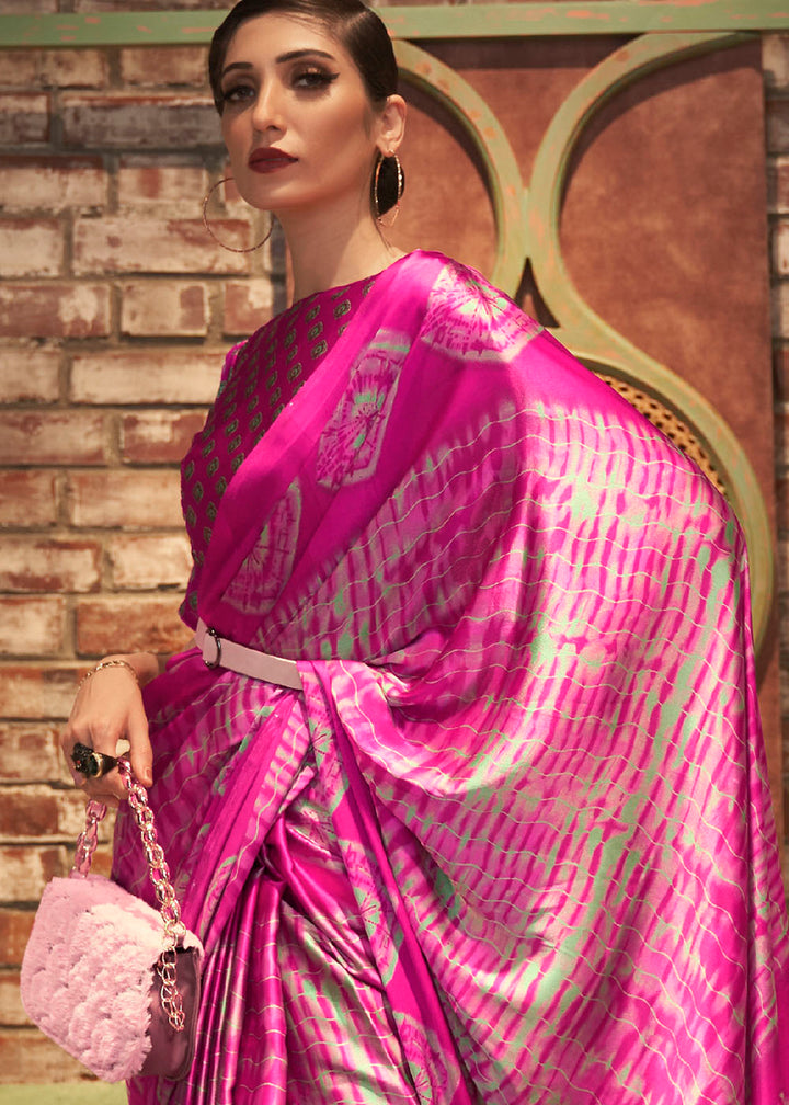 Magenta Pink Designer Satin Crepe Printed Saree : Top Pick