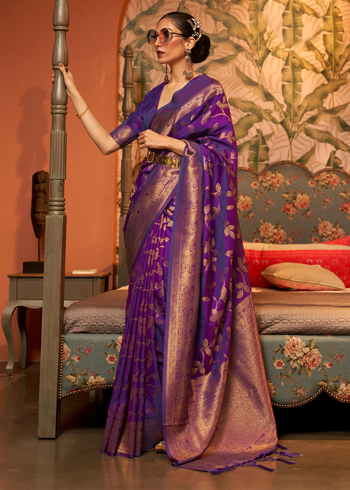 Lollipop Purple Woven Floral Banarasi Silk Saree