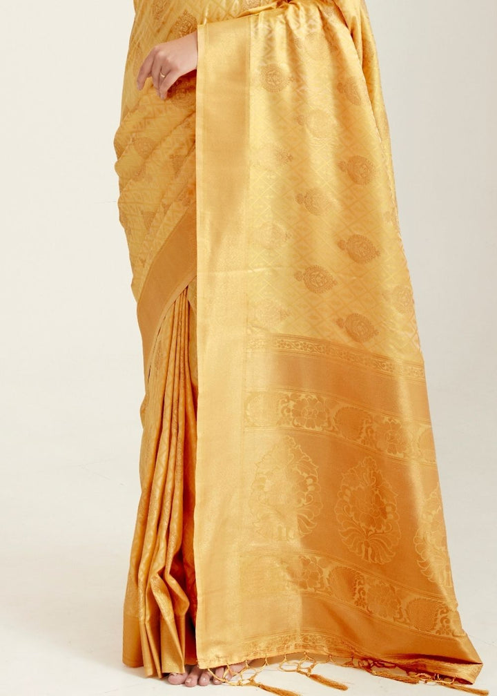Poppy Golden Zari Butta Woven Banasari Silk Saree