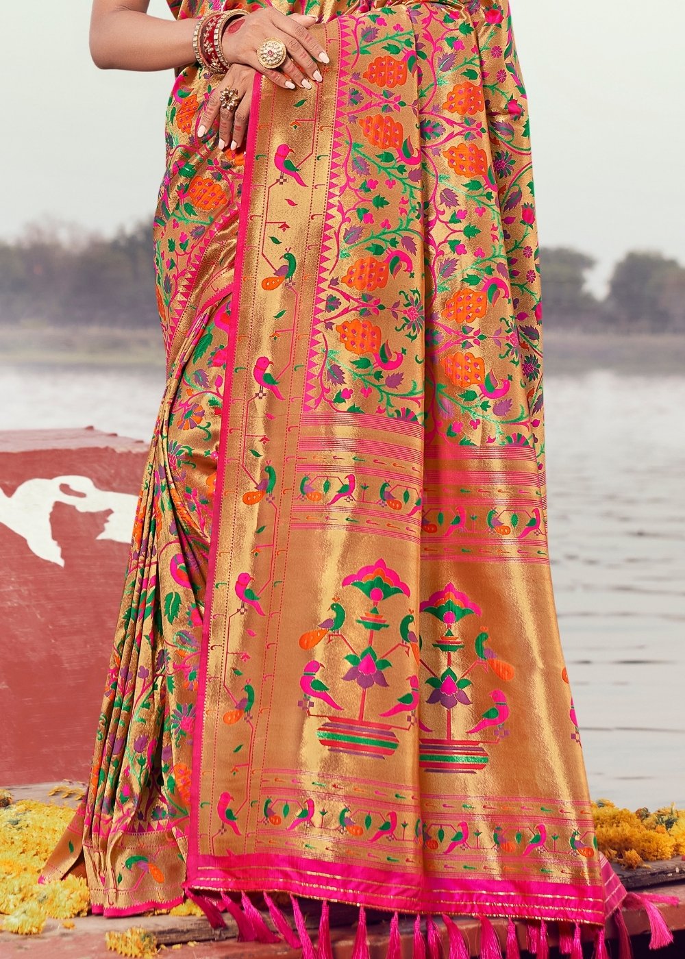 Magenta Pink Woven Paithani Silk Saree