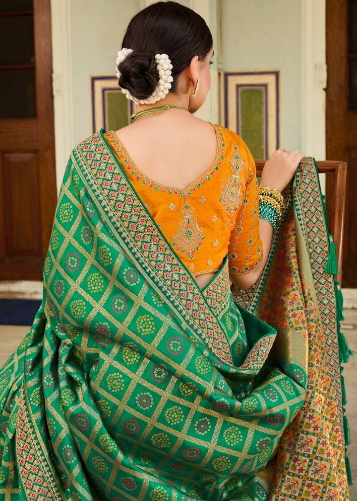 Shamrock Green Woven Banarasi Silk Saree with Embroidered Blouse