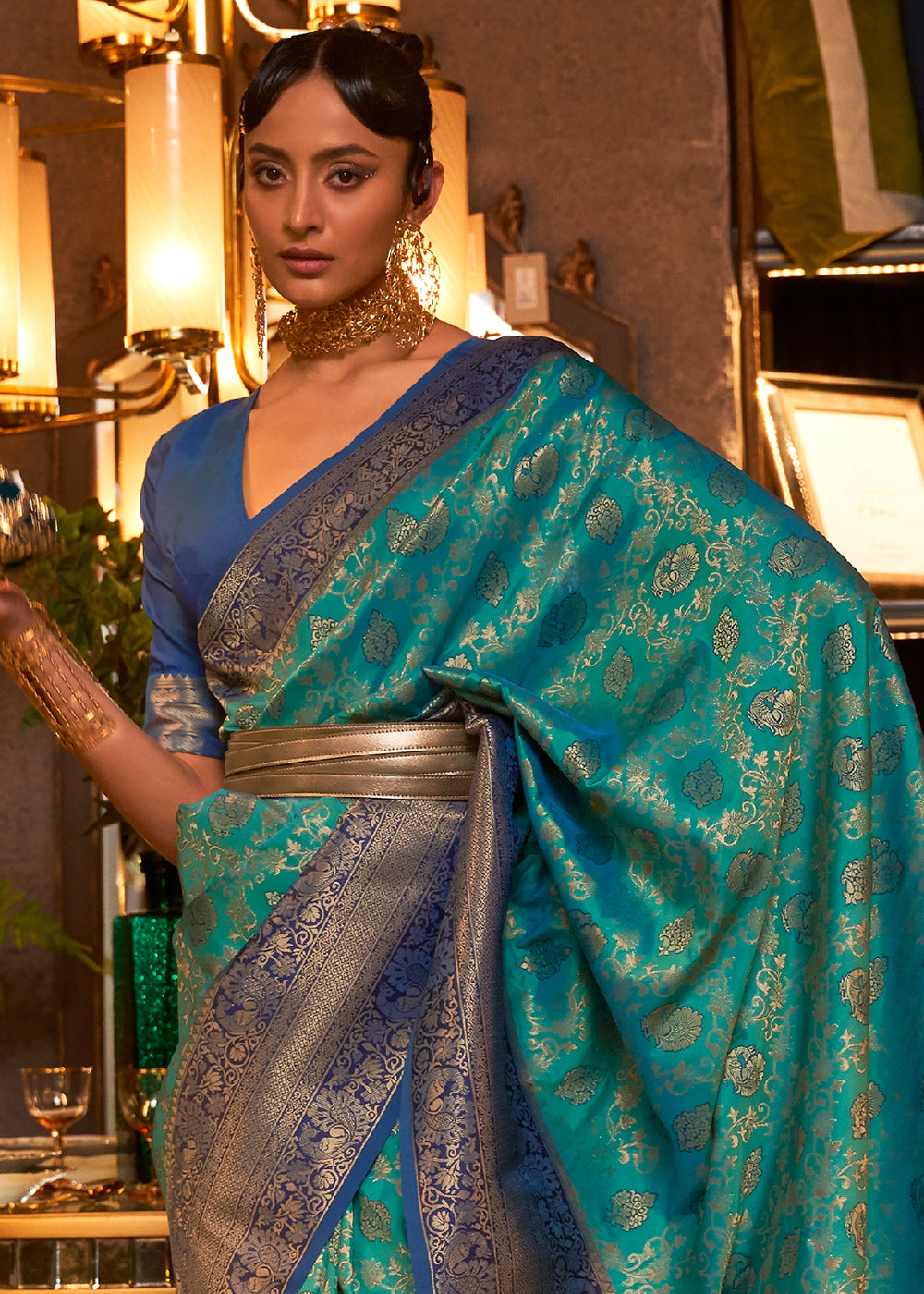 Green & Blue Zari Woven Soft Silk Saree