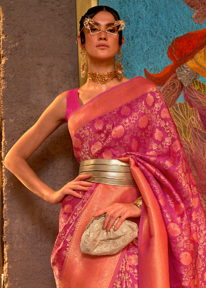 Purple & Orange Zari Woven Soft Silk Saree