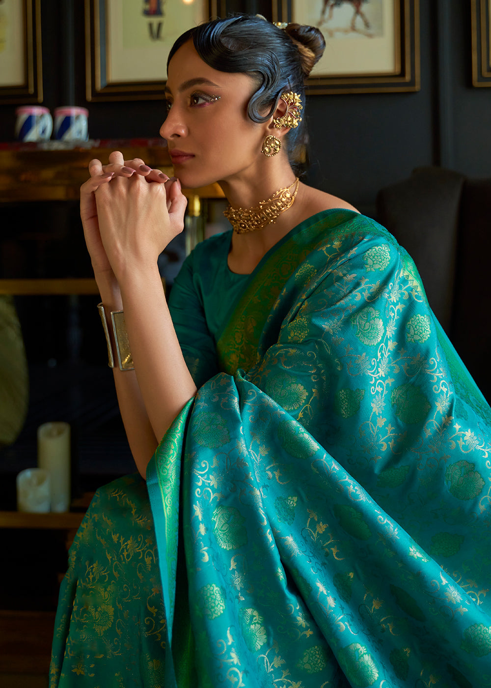 Green & Blue Zari Woven Soft Silk Saree