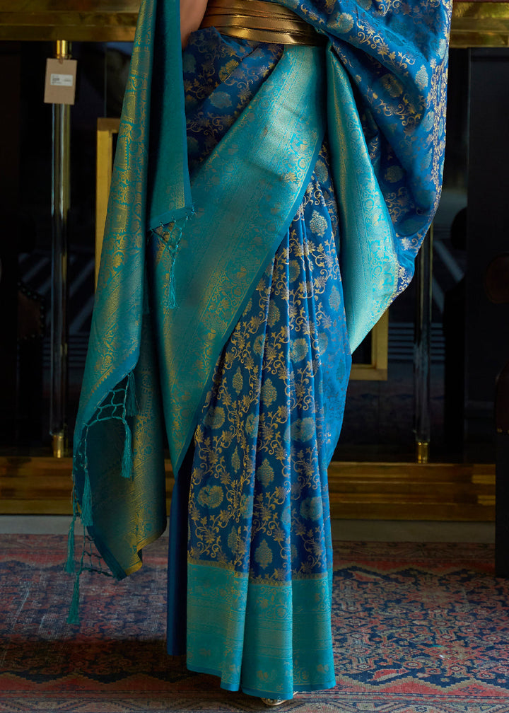 Shades Of Blue Zari Woven Soft Silk Saree