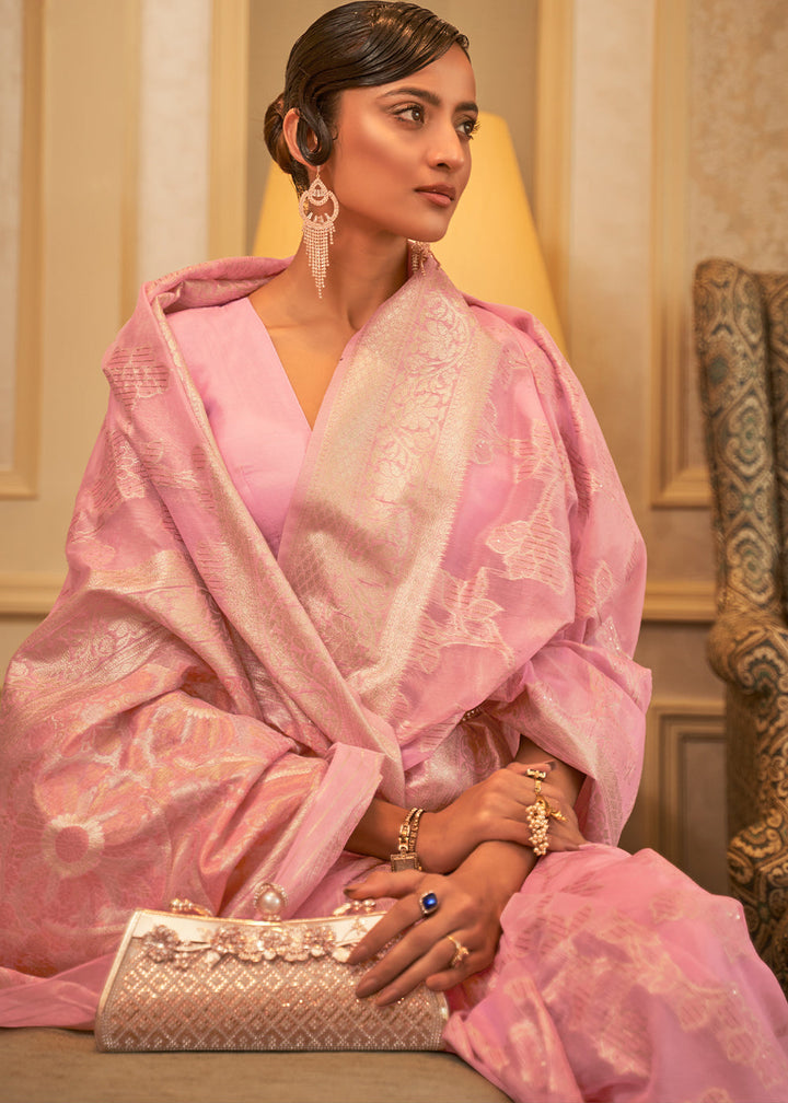 Vivid Pink Handloom Woven Silk Saree with Sequins work