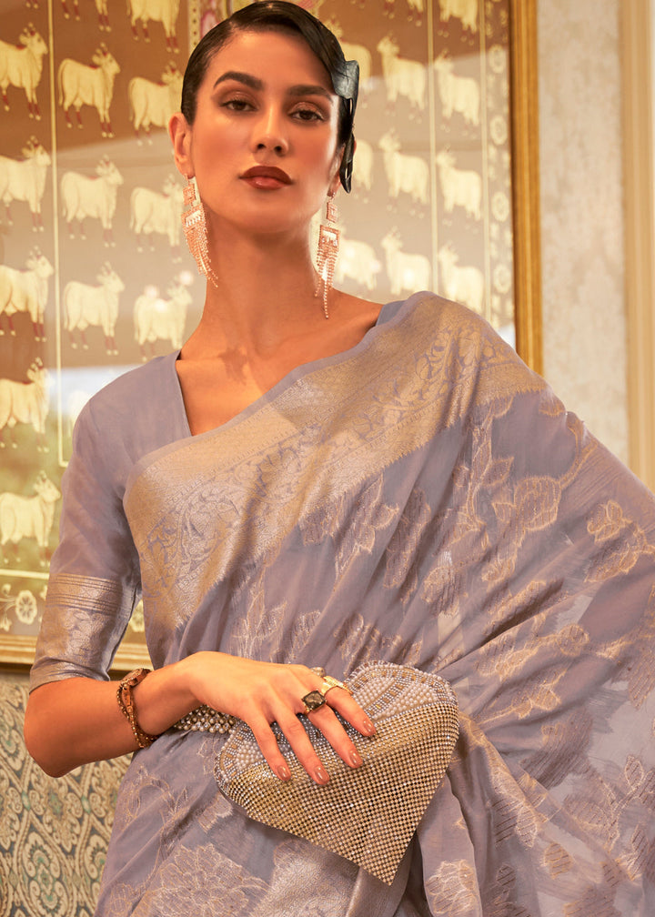 Light Purple Handloom Woven Silk Saree with Sequins work