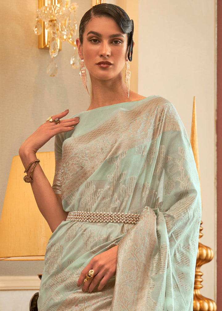 Mint Green Handloom Woven Silk Saree with Sequins work