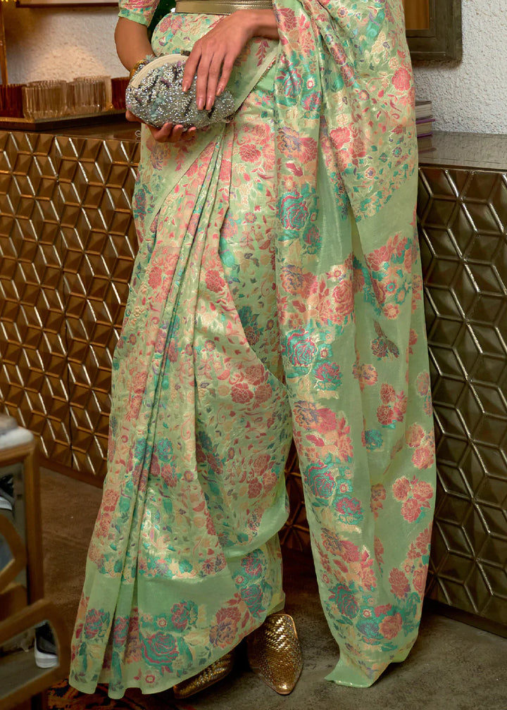 Pastel Green Kashmiri Handloom Weaving Silk Saree